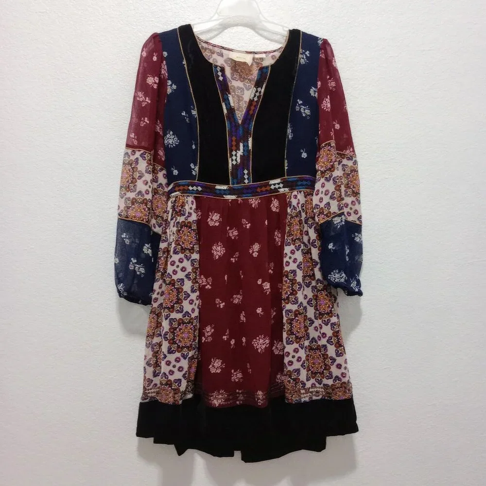 Anthropologie Maeve Quartier Latin Embroidered Patchwork Velvet Floral Dress - Picture 3 of 10